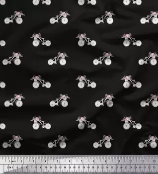 Черная полиэфирная креповая ткань Soimoi с цветочным рисунком для девочек, велосипедная транспортная ткань, принты по метрам, 42 дюйма 42 Inch Wide - Poly Crepe чёрный