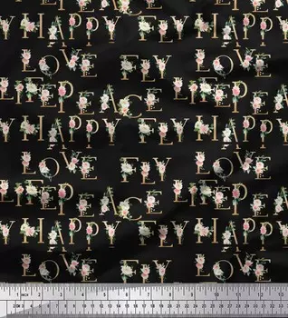 Черная полиэфирная креповая ткань Soimoi с цветочным и текстовым принтом, 1 ярд, 42 дюйма 42 Inch Wide - Poly Crepe чёрный