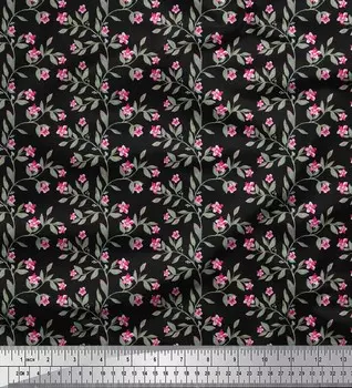 Черная полиэфирная креповая ткань Soimoi с цветочным принтом в виде листьев и азалии, 1 ярд, 42 дюйма 42 Inch Wide - Poly Crepe чёрный