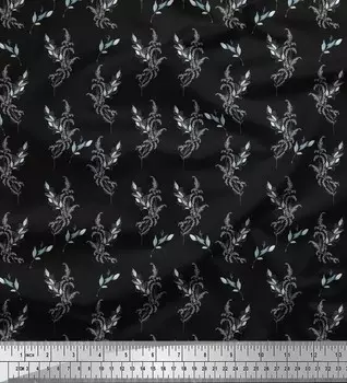 Черная полиэфирная креповая ткань Soimoi с принтом в виде листьев лаванды, 42 дюйма в ярдах 42 Inch Wide - Poly Crepe чёрный