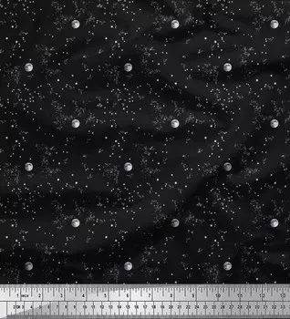 Черная полиэфирная креповая ткань Soimoi с принтом «луна и звезда» 1 ярд 42 дюйма 42 Inch Wide - Poly Crepe чёрный