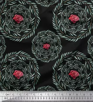 Черная полиэфирная креповая ткань Soimoi с принтом в виде цветочных и лавровых листьев ткань для рукоделия от The Yard 42 дюйма 42 Inch Wide - Poly Crepe чёрный