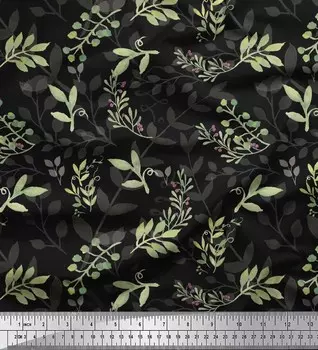 Черная полиэфирная креповая ткань Soimoi с принтом ягод и листьев, 42 дюйма в ярдах 42 Inch Wide - Poly Crepe синий