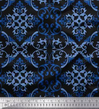Черная полиэфирная креповая ткань Soimoi с векторным дизайном, дамасская ткань с принтом, 42 дюйма в ярдах 42 Inch Wide - Poly Crepe чёрный
