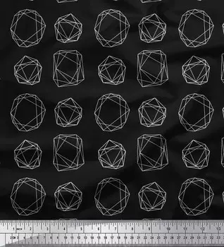 Черная полиэфирная креповая ткань Soimoi со священным геометрическим принтом на метр 42 дюйма 42 Inch Wide - Poly Crepe чёрный