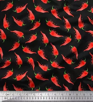 Черная полиэфирная креповая ткань Soimoi Ткань с растительным принтом чили в ярдах 42 дюйма 42 Inch Wide - Poly Crepe чёрный