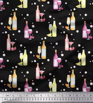 Черная полиэфирная креповая ткань Soimoi, ткань с принтом для бутылок и бокалов для вина, 1 метр 42 дюйма 58 Inch Wide - Cotton Voile белый