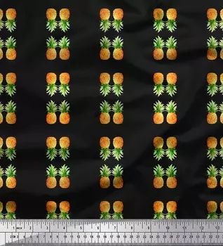 Черная полиэфирная креповая ткань Soimoi, ткань с принтом в виде сосновых фруктов шириной 42 дюйма по метрам 42 Inch Wide - Poly Crepe чёрный