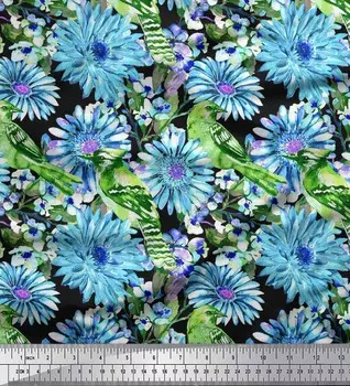 Черная полиэфирная креповая ткань Soimoi Ткань с цветочным принтом птиц и астр в ярдах 42 дюйма