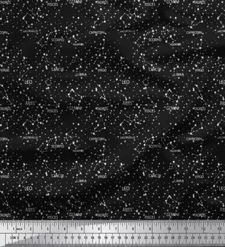 Черная полиэфирная креповая ткань Soimoi, ткань со звездным тетраэдром и геометрическим принтом, 42 дюйма по метрам 42 Inch Wide - Poly Crepe чёрный