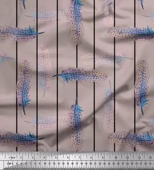 Черная полиэфирная креповая ткань Soimoi в полоску с декором из перьев и принтом BTY 42 дюйма 42 Inch Wide - Poly Crepe чёрный