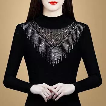 Черная полуводолазка с внутренней теплой подкладкой, женская осенне-зимняя утолщенная бархатная футболка облегающего кроя с длинными рукавами M