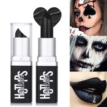 Черная помада Halloween Pearl Matte Black Lipstick Makeup Paint Водостойкая темная помада 01#