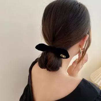 Черная простая повязка для волос с кроличьими ушками, бантом и буквами, тонкое кишечное кольцо, женская высококачественная резинка для волос, кожаный чехол, резинка для волос
