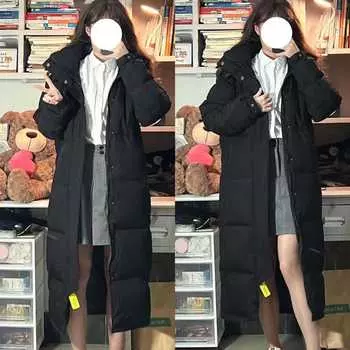 Черная пуховая хлопковая подкладка женская средняя и длинная зимняя одежда 2024 года новая утолщенная куртка до колена для студентов театрального искусства XS чёрный