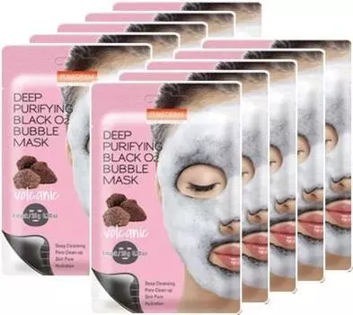 Черная пузырьковая маска O2 вулканическая 10 шт. (вулканический пепел)