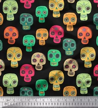 Черная японская креп-атласная ткань Soimoi с принтом в виде черепа на метр 42 дюйма 42 Inch Wide - Poly Crepe чёрный
