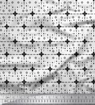 Черная японская креп-сатиновая ткань Soimoi, ацтекская ткань с геометрическим принтом, 1 метр, 42 дюйма 42 Inch Wide - Poly Crepe синий