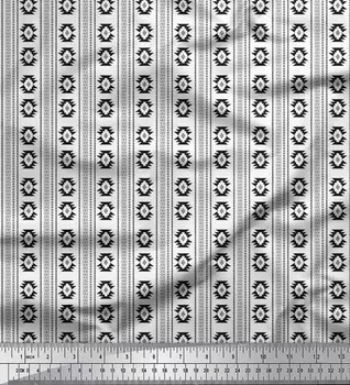 Черная японская креп-сатиновая ткань Soimoi, ацтекская геометрическая ткань с принтом на метр, 42 дюйма 42 Inch Wide - Cotton Voile чёрный