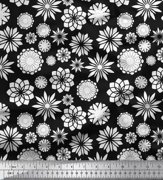 Черная японская креп-сатиновая ткань Soimoi, белая ткань с принтом мандалы, 42 дюйма по метрам 42 Inch Wide - Poly Crepe чёрный
