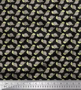 Черная японская креп-сатиновая ткань Soimoi, черепаховая ткань с океанским принтом, 1 метр 42 дюйма 42 Inch Wide - Poly Crepe чёрный