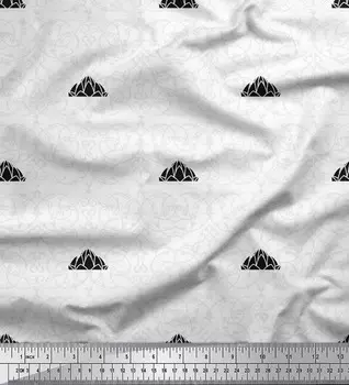 Черная японская креп-сатиновая ткань Soimoi, дамасская ткань с архитектурным принтом храма Лотоса, 42 дюйма по метрам 42 Inch Wide - Poly Crepe оксфорд-синий