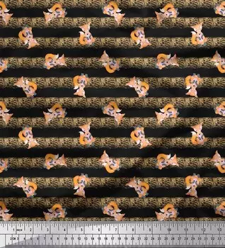 Черная японская креп-сатиновая ткань Soimoi, детская ткань для творчества с принтом лисы и полосок, 42 дюйма по метрам 42 Inch Wide - Cotton Voile чёрный