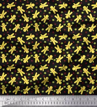 Черная японская креп-сатиновая ткань Soimoi, детская ткань с принтом звезд и снеговиков, 42 дюйма по метрам 42 Inch Wide - Cotton Voile чёрный