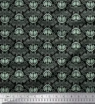 Черная японская креп-сатиновая ткань Soimoi, филигранная дамасская ткань с принтом, 42 дюйма по метрам 42 Inch Wide - Poly Crepe чёрный