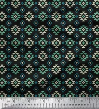 Черная японская креп-сатиновая ткань Soimoi, геометрический икат, принты по метрам, 42 дюйма 42 Inch Wide - Cotton Voile чёрный