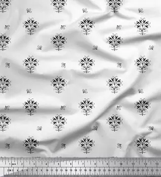 Черная японская креп-сатиновая ткань Soimoi, художественная цветочная ткань с принтом по метрам, 42 дюйма 42 Inch Wide - Cotton Voile чёрный