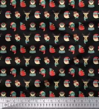 Черная японская креп-сатиновая ткань Soimoi, кепка и глушитель с изображением животного, зимняя тема, ткань с принтом, 42 дюйма по метрам 42 Inch Wide - Poly Crepe серый