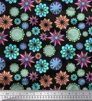 Черная японская креп-сатиновая ткань Soimoi, многоцветная ткань для творчества с принтом мандалы, 42 дюйма по метрам 42 Inch Wide - Poly Crepe чёрный