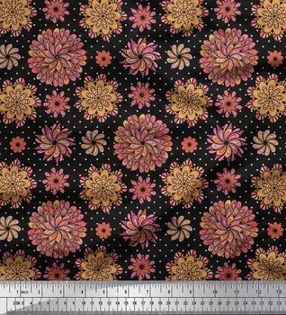 Черная японская креп-сатиновая ткань Soimoi, многоцветная ткань для творчества в горошек с принтом мандалы, 42 дюйма по метрам 42 Inch Wide - Poly Crepe чёрный