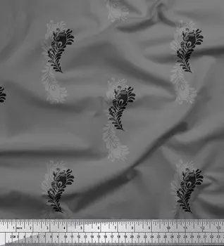 Черная японская креп-сатиновая ткань Soimoi с художественным принтом из перьев, ткань для рукоделия шириной 42 дюйма по метрам 42 Inch Wide - Poly Crepe чёрный