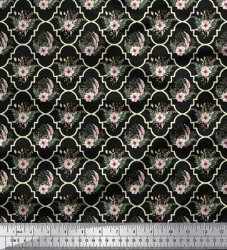 Черная японская креп-сатиновая ткань Soimoi с цветочным дамасским принтом, 42 дюйма по метрам 42 Inch Wide - Cotton Voile чёрный