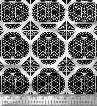 Черная японская креп-сатиновая ткань Soimoi с треугольным и художественным геометрическим принтом, ткань для рукоделия шириной 42 дюйма по метрам 42 Inch Wide - Poly Crepe чёрный