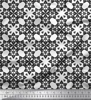 Черная японская креп-сатиновая ткань Soimoi с геометрическим принтом звезды и геометрическим принтом, ткань для рукоделия шириной 42 дюйма по метрам 42 Inch Wide - Poly Crepe чёрный