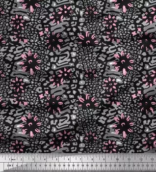 Черная японская креп-сатиновая ткань Soimoi с леопардовым принтом из кожи животного, ткань для рукоделия шириной 42 дюйма по метрам 42 Inch Wide - Poly Crepe чёрный