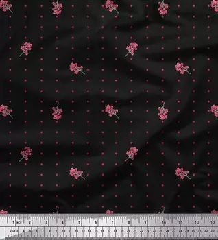 Черная японская креп-сатиновая ткань Soimoi с принтом ягод и точек, 42 дюйма на метр 42 Inch Wide - Poly Crepe чёрный