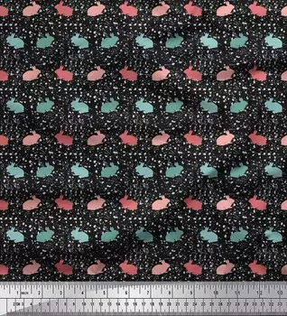 Черная японская креп-сатиновая ткань Soimoi с принтом кролика и животных, ткань для рукоделия шириной 42 дюйма по метрам 42 Inch Wide - Poly Crepe чёрный