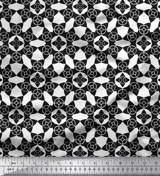 Черная японская креп-сатиновая ткань Soimoi с цветочным рисунком и геометрическим принтом, 42 дюйма по метрам 42 Inch Wide - Poly Crepe чёрный