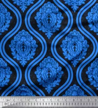 Черная японская креп-сатиновая ткань Soimoi с цветочным дамасским принтом, 42 дюйма по метрам 42 Inch Wide - Cotton Voile чёрный