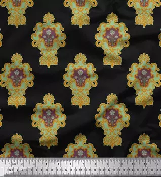 Черная японская креп-сатиновая ткань Soimoi с дамасским принтом и цветочным принтом, ткань для рукоделия по метрам, 42 дюйма 42 Inch Wide - Cotton Voile чёрный