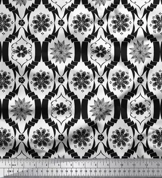 Черная японская креп-сатиновая ткань Soimoi с дамасским принтом и цветочным принтом, ткань для рукоделия по метрам, 42 дюйма 42 Inch Wide - Cotton Voile чёрный