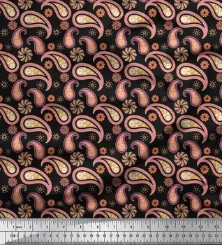 Черная японская креп-сатиновая ткань Soimoi с цветочным принтом и принтом пейсли ткань для рукоделия шириной 42 дюйма по метрам 42 Inch Wide - Cotton Voile чёрный