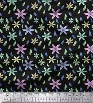 Черная японская креп-сатиновая ткань Soimoi с принтом из перьев, ткань по метрам, 42 дюйма 42 Inch Wide - Poly Crepe чёрный