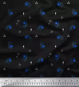 Черная японская креп-сатиновая ткань Soimoi с принтом треугольников и звезд ткань для рукоделия шириной 42 дюйма по метрам 42 Inch Wide - Poly Crepe чёрный