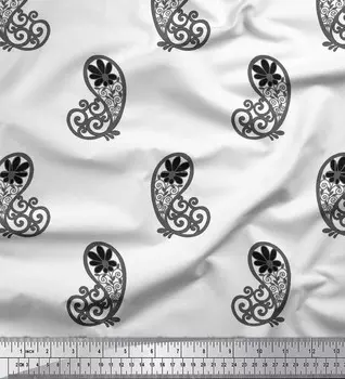 Черная японская креп-сатиновая ткань Soimoi с цветочным принтом и узором пейсли, 42 дюйма по метрам 42 Inch Wide - Poly Crepe чёрный