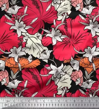 Черная японская креп-сатиновая ткань Soimoi, ткань для рукоделия с принтом азалии и цветочным принтом, 42 дюйма по метрам 42 Inch Wide - Poly Crepe фиолетовый